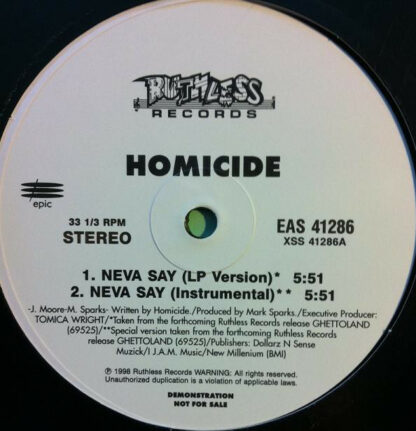Homicide - Neva Say (12", Promo)