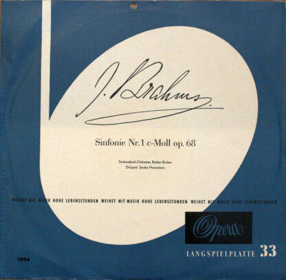 Brahms* - Südwestfunk-Orchester, Baden-Baden* , Dirigent: Jascha Horenstein - Symphonie Nr. 1 C-Moll Op. 68 (LP, Mono, Club)
