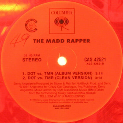 The Madd Rapper* - You're All Alone / DOT Vs. TMR (12", Maxi, Promo, Red)