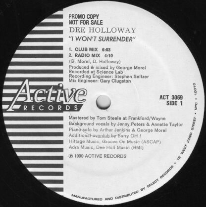 Dee Holloway - I Won't Surrender (12", Single, Promo)