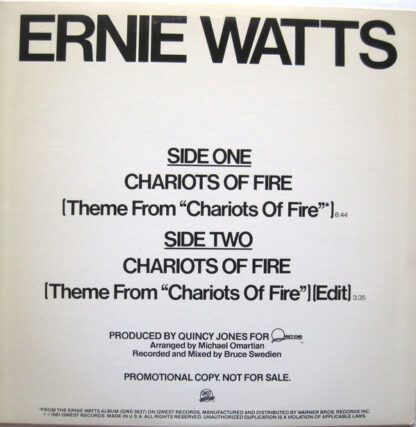 Ernie Watts - Chariots Of Fire (12", Promo)