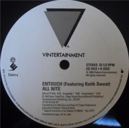 Entouch (2) Featuring Keith Sweat - All Nite (12", Promo)