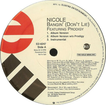 Nicole* Featuring Prodigy - Bangin' (Don't Lie) (12", Promo)