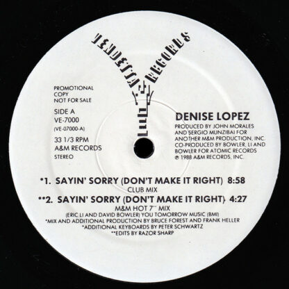 Denise Lopez - Sayin' Sorry (Don't Make It Right) (12", Promo)