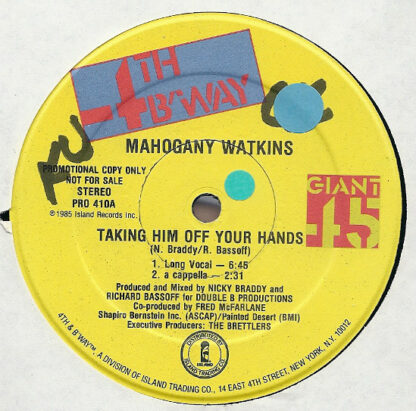 Mahogany Watkins* - Taking Him Off Your Hands (12", Single, Promo)