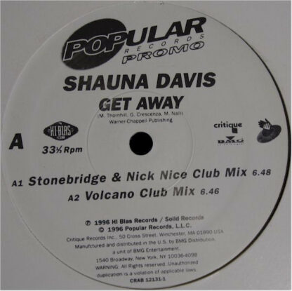 Shauna Davis - Get Away (12", Promo)