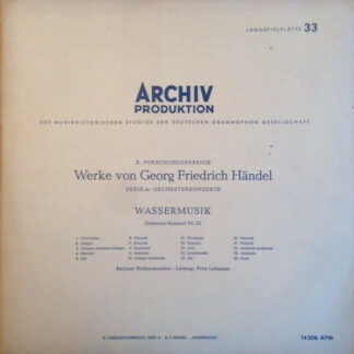 Georg Friedrich Händel, Berliner Philharmoniker, Fritz Lehmann - Wassermusik (Orchester-Konzert Nr. 25) (LP, Mono, Rec)