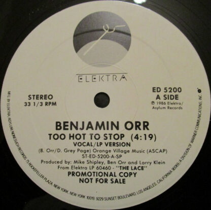 Benjamin Orr - Too Hot To Stop (12", Promo)