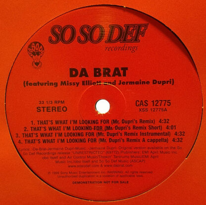 Da Brat - That's What I'm Looking For (Mr. Dupri's Remix) (12", Promo)