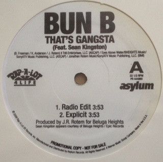 Bun B Feat. Sean Kingston - That's Gangsta (12", Single, Promo)
