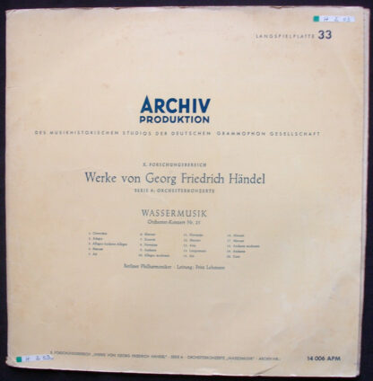 Georg Friedrich Händel, Berliner Philharmoniker, Fritz Lehmann - Wassermusik - Orchester-Konzert Nr.25 (LP, Mono, Rec)